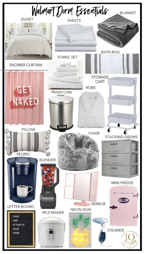 omg this is so helpful for my daughter who is going to college in the fall! We love these walmart dorm room essentials for her room. Collage Dorm Essentials, Apartment Dorm Decorating, Dorm Needs List, College Dorm Room Ideas Organizing, Dorm Essentials For Girls Room, Collage Essentials, University Dorm Room Decor, Dorm Organization Hacks, Uni Checklist