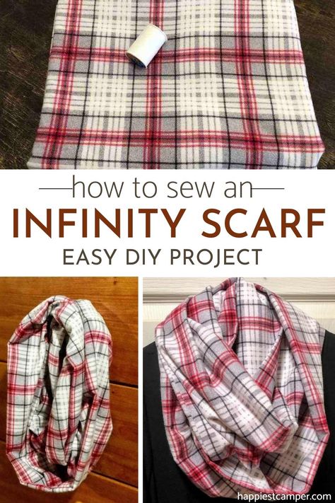 Fleece Sewing Projects, Diy Infinity Scarf, Infinity Scarf Tutorial, Infinity Scarf Knitting Pattern, Sewing Scarves, Scarf Sewing Pattern, Sew Christmas, Sewing Christmas Gifts, Making Scarves