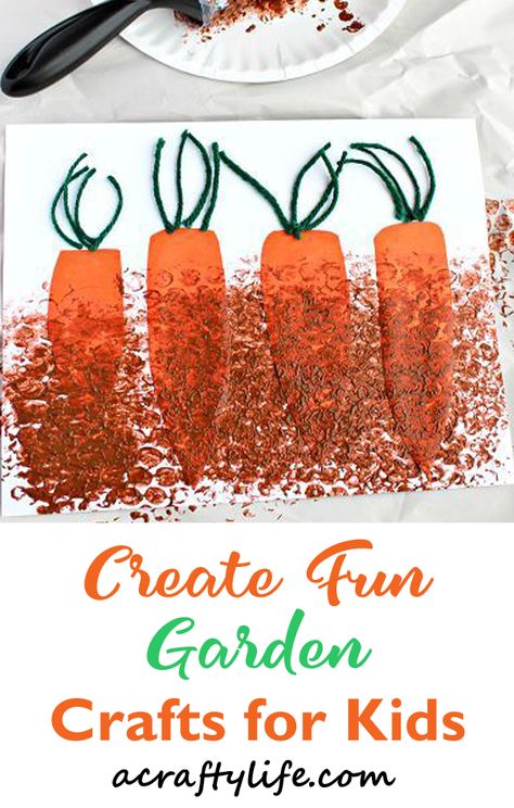 carrot garden craft for kids - garden craft for kids - spring craft - acraftylife.com #preschool #craftsforkids #crafts #kidscraft Garden Craft Preschoolers, Garden Craft Kindergarten, Garden Theme Art Preschool, Growing Gardens Crafts For Preschool, Garden Art Activities For Toddlers, Gardening Art Activities Preschool, Gardening Projects For Preschoolers, Gardening Toddler Crafts, Garden Craft Ideas For Kids