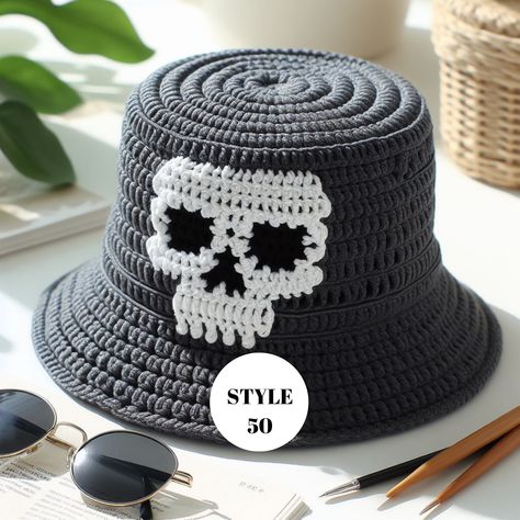 ☠️️Skull Bucket Hats for Mens, Skull Crochet Men Bucket Hats, Skeleton Bucket Hat Gift for Mens, Unisex Hat Men, Gift for Couples, Hand Knit Hat💀🎩   SIZE I made it according to the standard men & women hat size but since it's crocheted, it is flexible. So, it can fit more than one size. If you still need different size, I can also make larger sizes for you!   YOU CAN CHOOSE CUSTOMIZED COLORS FOR YOUR HAT   If you want your hat with different color combinations, please message me. I'll try to m Crochet Skull Hat, Crochet Gift Ideas For Men, Skeleton Crochet, Couples Hand, Mens Crochet, Skull Crochet, Crochet Projects To Sell, Bucket Hat Crochet, Crochet Border Patterns