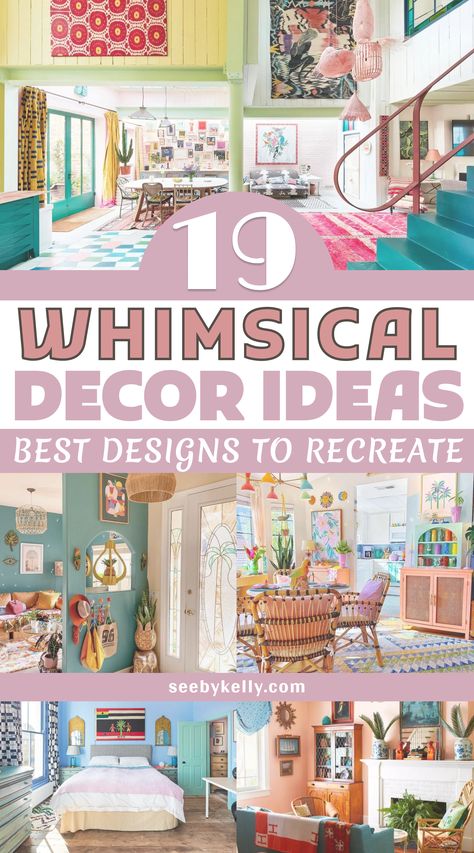 19 Best Whimsical Decor Ideas to Elevate Home with Unique Charms - SK Tacky Interior Design, Quirky Bedroom Aesthetic, Eclectic Pastel Decor, Funky Boho Decor, Modern Whimsical Decor, Colorful House Interior Ideas, Colorful Preppy Room, Maximalist Home Aesthetic, Whimsical Wallpaper Bathroom