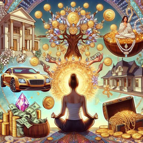 Experience the process of wealth manifestation with this AI-generated image, displaying a meditative individual surrounded by luxurious symbols of prosperity. Witness growth and abundance in every detail. Learn more about wealth manifestations in the linked material. 
#WealthManifestation #Luxury #Prosperity #Abundance #Growth #AIArt Abundance Images Wealth, Wealth Aesthetic Money, Abundance Illustration, Manifestation Illustration, Abundance Aesthetic, Wealth Aesthetic, Meditation Art Spirituality, Abundance Images, Money Freedom