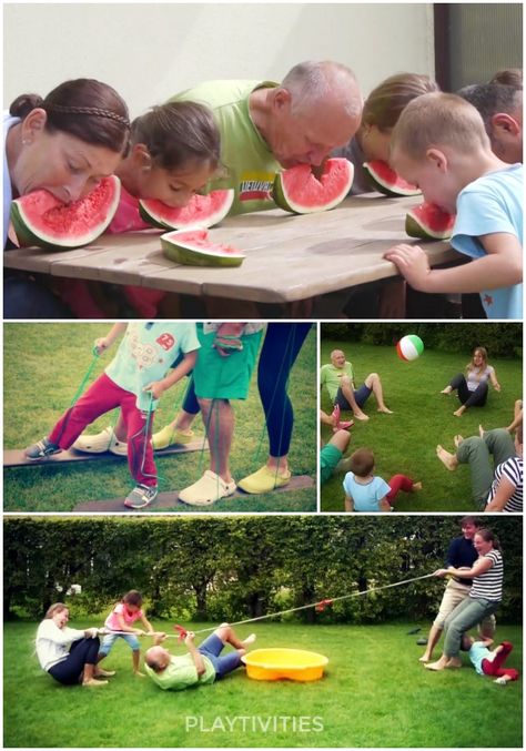 These family reunion games will make your family event super fun and succsessful Family Olympic Games, Eating Games, Permainan Kerjasama Tim, Family Games Outdoor, Picnic Games, Outdoor Party Games, Event Games, Outside Games, Reunion Games
