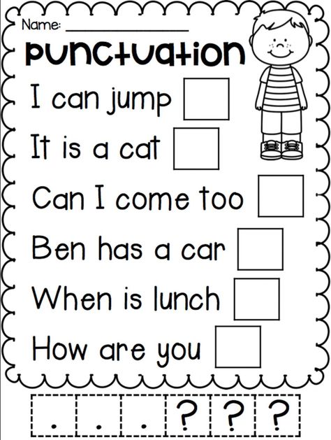 Punctuation Activities, Punctuation Worksheets, 1st Grade Writing, First Grade Worksheets, First Grade Writing, Worksheets For Kindergarten, 2nd Grade Worksheets, Phonics Reading, First Grade Reading