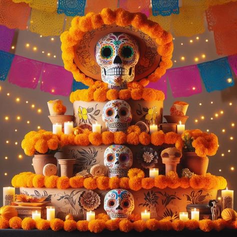 Altares de Muertos Dia De Los Muertos Outside Decor, Dia De Los Muertos Decorations Ideas Party, Dia De Los Muertos Centerpiece Ideas, Coco Altar, Altar De Muertos Ideas, Coco Halloween Decorations, Halloween Altar, Dia De Muertos Altar Ideas, Dia De Los Muertos Party Ideas