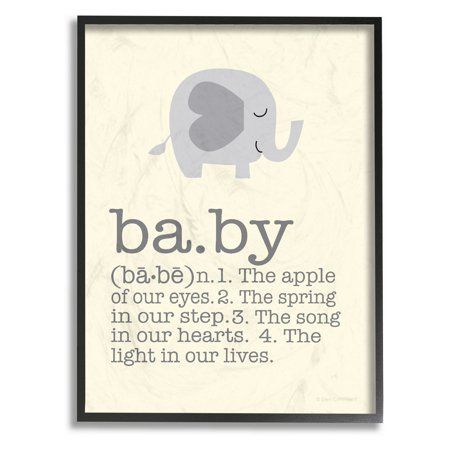 The The Stupell Home Decor Collection Definition Of Baby Elephant Framed Texturized Art is a super-sweet addition to your newborn's nursery. A darling elephant graphic adds charming style to this unique texturized art on wood. The work includes a frame so you can show off your definition of baby in their bedroom, playroom, or even in the main living space. Size: 16 x 20.  Color: Gray. Elephant Nursery, Elephant Graphic, Baby Elephant Nursery, Baby Wall Decor, Newborn Nursery, Art On Wood, Bedroom Playroom, Grey Elephant, Baby Nursery Decor