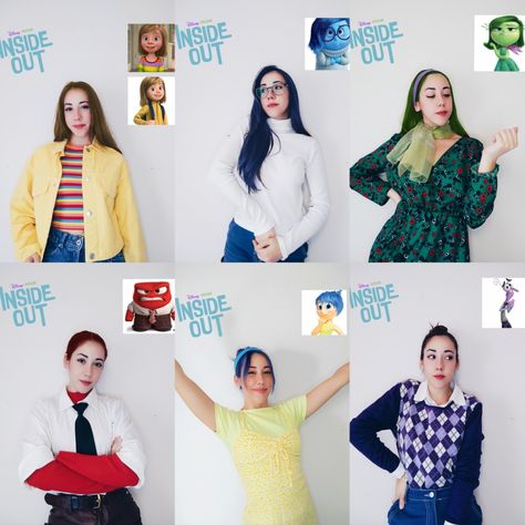 Joy Inside Out Inspired Outfits, Balayage, Disgust Inside Out Inspired Outfit, Inside Out Movie Outfit, Joy Outfit Inside Out, Inside Out Fear Outfit, Pixar Costumes Women, Cartoon Character Outfits Ideas, Anger Inside Out Outfit