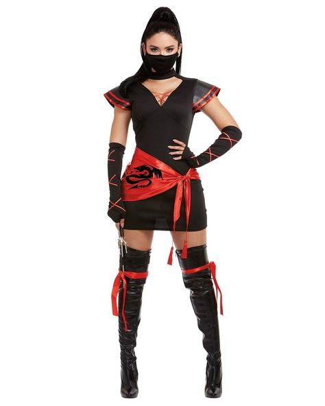 womens Women's Ninja Dark Ninja, Chucky Costume, Black Fingerless Gloves, Black Garter, The Heist, Red Riding Hood Costume, Tight Black Dress, Bride Of Chucky, Black Face Mask