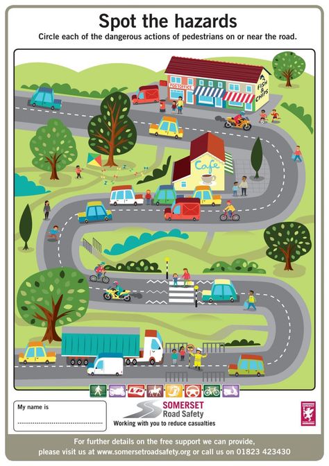 Key Stage 1 and 2 Activity Sheets | Somerset Road Safety                                                                                                                                                                                 More Organisation, Safety Activities Preschool, Road Safety Activities Preschool, Road Safety Activities, Road Safety Games, Road Safety Poster, Street Safety, Safety Games, Road Traffic Safety