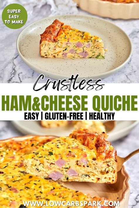 Learn how to make these easy Crustless Ham and Cheese Quiche with our simple recipe. Loaded with fluffy eggs, zucchini, ham, and gooey cheese, this quiche recipe is perfect for breakfast or brunch. You don't need a crust, so it's a super easy recipe perfect for anyone. Eggs Zucchini, Crustless Ham And Cheese Quiche, Easy Crustless Quiche, Egg Quiche Recipes, Quiche Recipes Crustless, Ham And Cheese Quiche, Easy Quiche, Quiche Recipes Easy, Fluffy Eggs