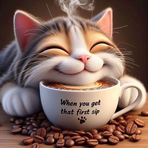 Morning Coffee Funny, Cute Good Morning Gif, Good Morning Cartoon, Good Morning Cat, Morning Coffee Images, Good Morning Funny Pictures, Morning Cat, Cute Good Morning Images, Happy Morning Quotes