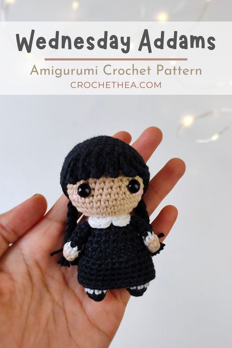 Free crochet pattern Wednesday Addams amigurumi is available on Crochethea. This is my Wednesday chibi version. I hope you like the pattern. Have fun! Freddy Krueger Amigurumi Free Pattern, Wednesday Free Crochet Pattern, Free Crochet Wednesday Doll, Wednesday Addams Crochet Pattern, Crochet Wednesday Doll Free Pattern, Wednesday Addams Free Crochet Pattern, Chibi Crochet Pattern, Wednesday Addams Amigurumi Free Pattern, Wednesday Crochet Pattern Free