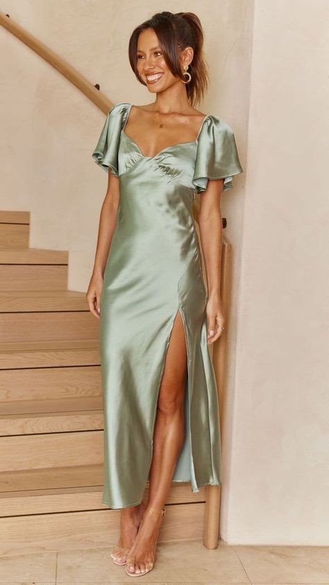 Formal Wedding Guest Dress, Elegant Summer Dresses, Formal Wedding Guests, Spring Wedding Guest, Spring Wedding Guest Dress, Olive Dress, On Or Off, Guest Attire, Cocktail Attire