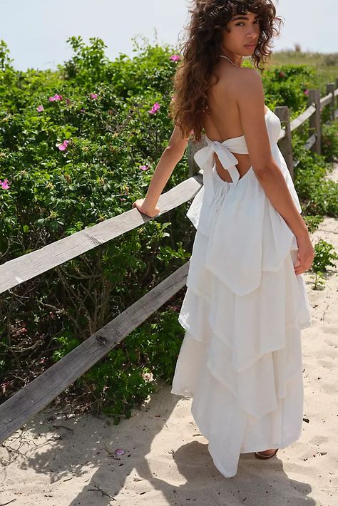 White Dresses & Boho Style White Dresses | Free People White Long Dresses Casual, White Beachy Dress, Summer Boho Wedding Dress, White Dresses For Beach, Beach Long Dress Summer Outfits, Casual White Dress Long, Beachy White Dress, Beachy Wedding Dresses, Maxi White Dresses