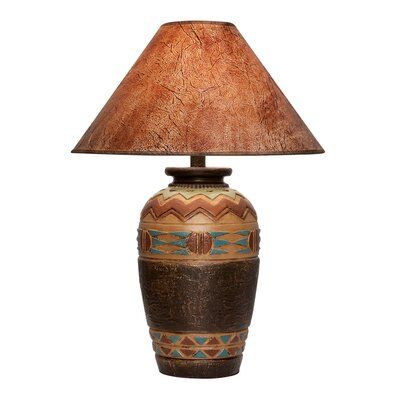 Hand painted Reynoso 30" Table Lamp, made in USA | World Menagerie Reynoso 30" Table Lamp Faux Leather / Ceramic in Brown / Red / White | 30 H x 21 W x 21 D in | Wayfair Santa Fe, Western Furniture, Southwestern Table Lamps, Southwest Table, Southwest Bedroom, Western Lamps, Western Style Decor, Southwestern Home Decor, Southwestern Home