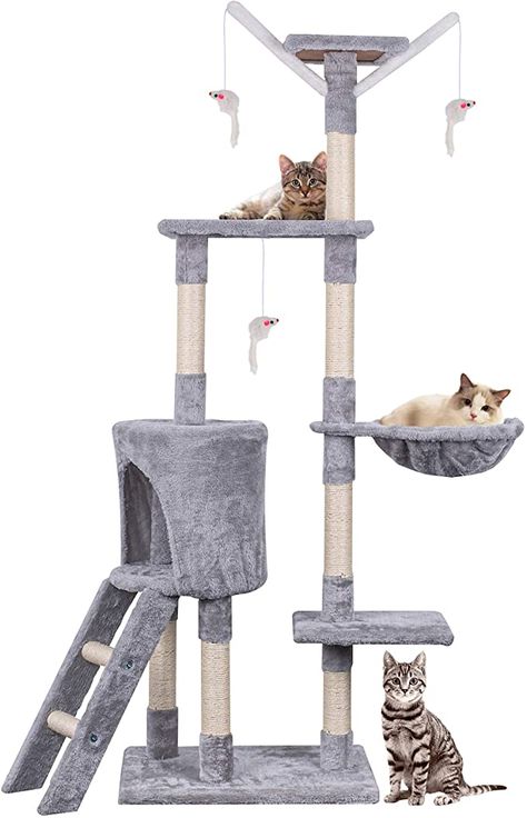 Cat Tree, 145cm Cat Scratch Posts Multi-Level Stable Cat Climbing Tower Cat Activity Trees with Ladder, Indoor Pet Activity Furniture Play House for Kitty Kitten : Amazon.co.uk: Pet Supplies Cat Climbing Tower, Climbing Tower, Cat Activity, Indoor Cats, Indoor Pets, Cat Climbing, Cat Condo, Cat Scratching Post, Kitten Love