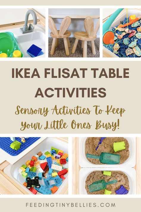 Flisat Table Ideas (Activities For Toddlers) - Feeding Tiny Bellies Recipes For Babies, Flisat Table Ideas, Ikea Flisat Table, Table Activities For Toddlers, Flisat Table, Kids Activity Table, Toddler Table, Baby Play Activities, Sensory Activities Toddlers