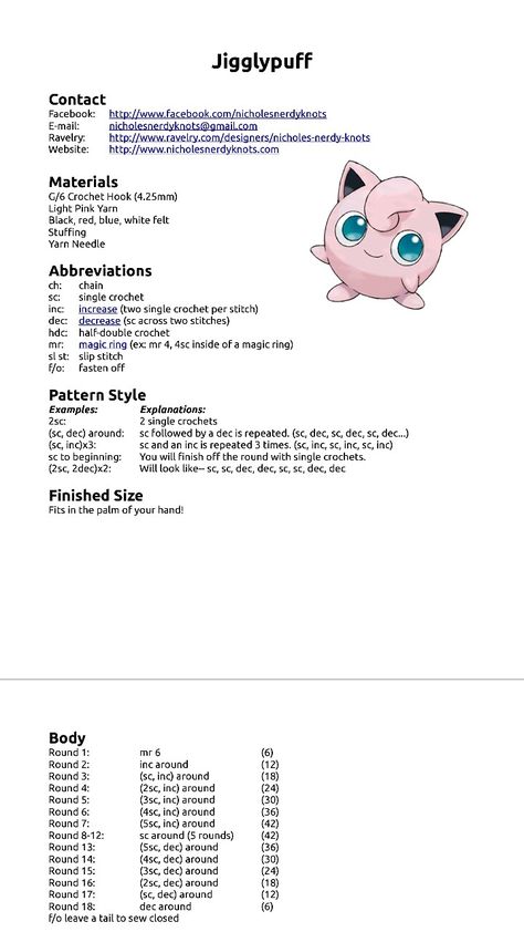 Jiggly puff pattern  2 Amigurumi Patterns, Crochet Jigglypuff Pattern Free, Jigglypuff Crochet Pattern Free, Free Crochet Patterns Pokemon, Crochet Jigglypuff, Popup Ideas, Jiggly Puff, Crochet Learning, Pokemon Crochet