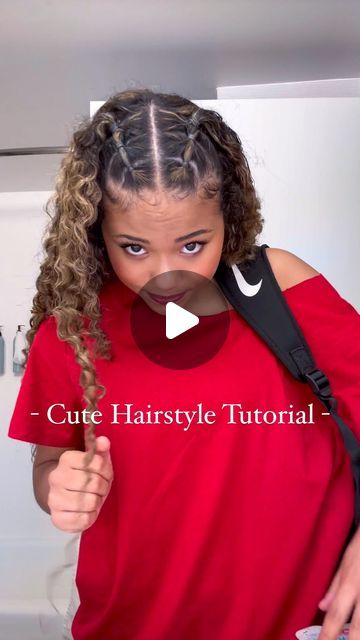 Kenzie  あゆ| DANCER-CREATOR 🇺🇸🇯🇵 on Instagram: "Cute hairstyle with little rubber-bands tutorial!! 🌎✨☺️ No need to know how to braid for this one!  #hairstyles #curlyhairtutorial #tutorial #curlyhairtutorials #curlyhairstyles #curlyhairroutine #gamedayhair #gamedaystyle" Cute Hairstyles Rubber Bands, Game Day Hairstyles Curly Hair, Cute And Easy Curly Hairstyles, Hair Styles With Rubber Bands Simple, Little Rubber Bands Hairstyles, Curly Hair Rubber Band Styles, Curly Rubber Band Hairstyles, Hairstyles With Small Rubber Bands, Hairstyles With Little Rubber Bands