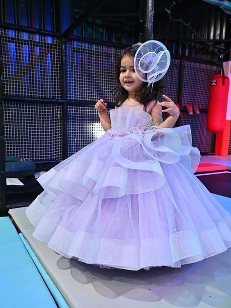 Fairy Tale Designs Gown With Drape, Party Wear For Girls, 1st Birthday Girl Dress, Lilac Gown, Birthday Frocks, Net Gown, Baby Fancy Dress, Kids Dress Collection