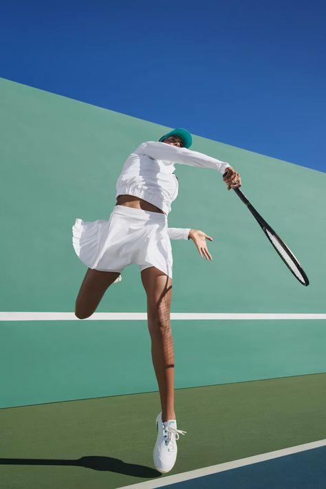 Tennis Fashion Photography, Tennis Ideas, Sports Photoshoot, Tennis Court Photoshoot, Tennis Magazine, Fitness Shoot Ideas, Tennis Photoshoot, Movement Photography, Over 50 Fitness