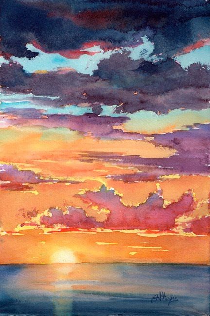 Watercolor Sunsets, Paint Sunset, Peisaj Abstract, Sunset Landscape Painting, Easy Landscape Paintings, Fotografi Kota, Watercolor Sky, Seni 2d, Paint Watercolor