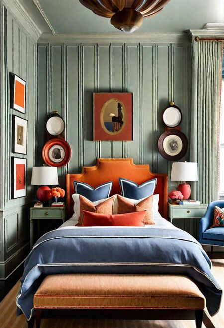 How to Paint Wood Paneling to Give it a Fresh and Updated Look Paint Colors Master Bed, Painted Wood Paneling Bedroom, Painted Wood Paneling Walls, Green Wood Paneling, Wood Panel Walls Bedroom, Wood Paneling Painted, 70s Wood Paneling, Wood Paneling Remodel, Green Orange Bedroom