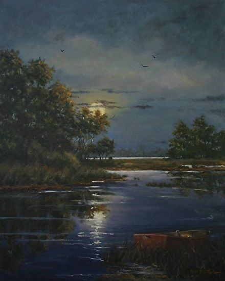 Moon Castings by Paula B. Holtzclaw Oil ~ 30 x 24 Moonlight Painting, Seni Cat Air, Moon Painting, Arte Inspo, Aesthetic Painting, Night Painting, Night Art, Ethereal Art, Classical Art