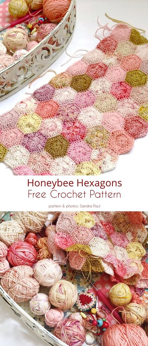 Crochet And Fabric Quilt, Quick Work Up Crochet Blanket, Sunflower Crochet Blanket Free Pattern Granny Squares, Crochet Onto Fabric, Panel Crochet Blanket, Modern Granny Squares Crochet, Hexagon Afghan Crochet Pattern, Free Hexagon Crochet Patterns, Crochet Blanket Squares Pattern Free