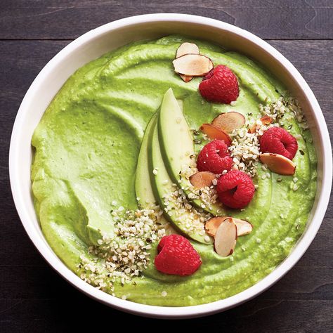 Avocado smoothie bowl recipe | Chatelaine Plant Based Protein Recipes, Avocado Smoothie Bowl, Apricot Smoothie, Banana Apple Smoothie, Avocado Dessert, Avocado Smoothie, Pineapple Smoothie, Smoothie Bowl Recipe, Protein Recipes