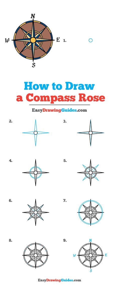 Compass Doodle Simple, Magnetic Compass Drawing, How To Draw A Compass Rose, Easy Compass Drawing, How To Draw A Compass Step By Step, Compass Drawing Simple, How To Tattoo Step By Step, Compass Rose Drawing, Compass Drawing Design