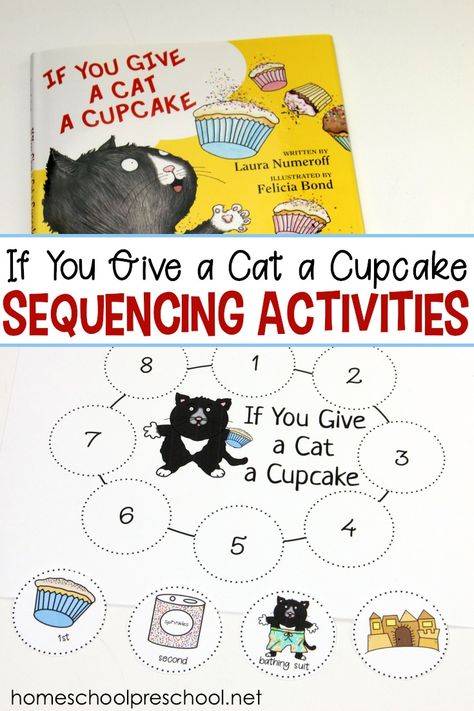 If You Give a Cat a Cupcake story sequencing cards are a great way to help students retell their favorite story! Four card styles allow for differentiation.    #ifyougiveacatacupcake #lauranumeroffbooks #storysequencing #sequencingcards via @homeschlprek Peaceful Preschool, Laura Numeroff, Sequencing Cards, Story Retell, Story Sequencing, Free Preschool Printables, Story Activities, Activities For Preschoolers, Sequencing Activities