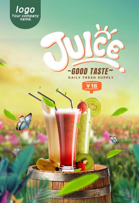 Simple And Fashionable Fresh Juice Poster Design#pikbest# Juice Poster Design, Juice Poster, Juice Menu, Juice Ad, Juice Logo, Cafe Posters, Beverage Poster, Juice Branding, Marketing Poster