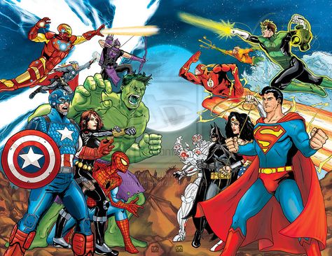 Avengers Vs Justice League, Dc Vs Marvel, Dc Comics Vs Marvel, Marvel And Dc Crossover, Avengers Earth's Mightiest Heroes, Kyle Rayner, Avengers Art, Comic Book Collection, Marvel Comics Superheroes