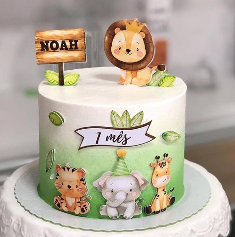 Jungle Theme Birthday Party Cakes, Safari Theme Birthday Cake, Safari Birthday Party Cake, Cake Safari Theme, Bolo Safari Baby, Safari Party Cake, Topper Zoo, Safari Theme Cake, Giraffe Topper