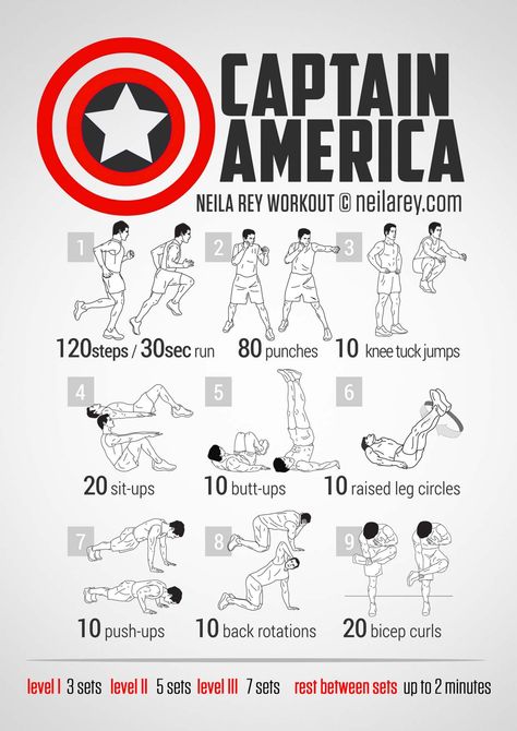 I love this workout I actually believe it to be one of the best there is Cap like Star Wars always been an inspiration for me and so I try to incorporate it into my daily workouts many thanks to Neila Rey for this incredible work her website is now called Darebee.com so be sure to check that out Stephen Amell Workout, Captain America Workout, Neila Rey Workout, Neila Rey, Hero Workouts, Membakar Lemak Perut, 300 Workout, Superhero Workout, Ashtanga Vinyasa Yoga