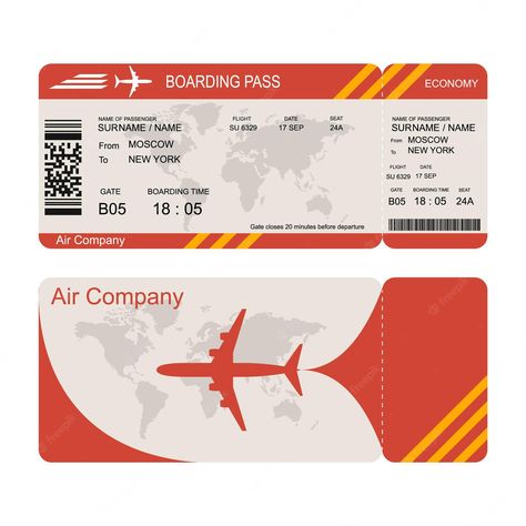 Ticket Illustration, Plane Ticket Template, Airport Tickets, Ticket Design Template, Air Company, Airplane Ticket, Airplane Illustration, Boarding Pass Template, Travel Tickets