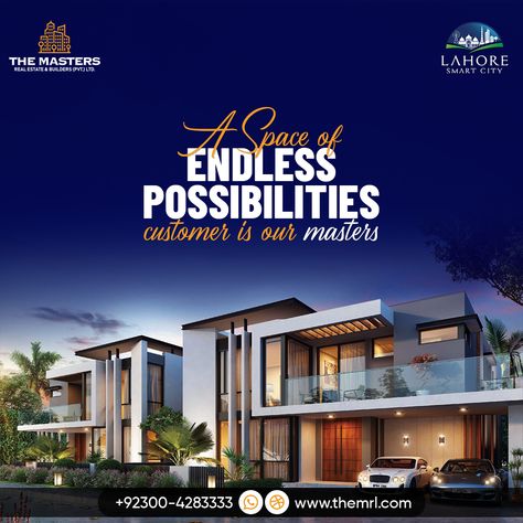 Lahore Smart City offers a range of high-end living options and amenities that provide endless possibilities for growth, enjoyment, and success. So, don't wait and invest today with The Masters Real Estate & Builders! #lahoresmartcitydevelopment #lahoresmartcitylatestupdates #themastersrealestate #themastersre #LahoreSmartCity #InnovativeDevelopment #developmentupdates #FutureLiving #endless #possibilities #possibility Plan 2023, Property Branding, Brochure Design Creative, Real Estate Marketing Design, Real Estate Ads, Real Estate Site, Real Estates Design, Dream Property, Instagram Template Design