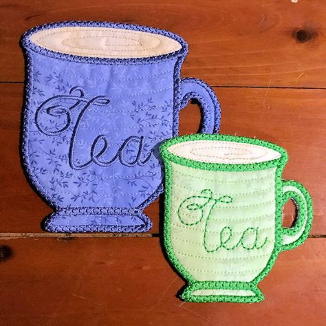 Free Pattern In the Hoop – ITH- Tea cup Coffee Cup Coasters – Needle Work Embroidery Things, Cricket Ideas, Hoop Projects, Brother Embroidery, Tea Coaster, Cup Coaster, Free Machine Embroidery Designs, Free Machine Embroidery, Free Embroidery Designs