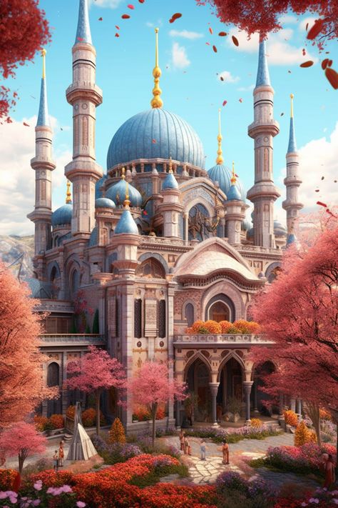Mosque Islamic Fantasy Art, Islamic Architecture House, Islamic Illustration, Islamic City, Fairytale Houses, Mosque Design, Muslim Quran, Mosque Art, Islamic Knowledge