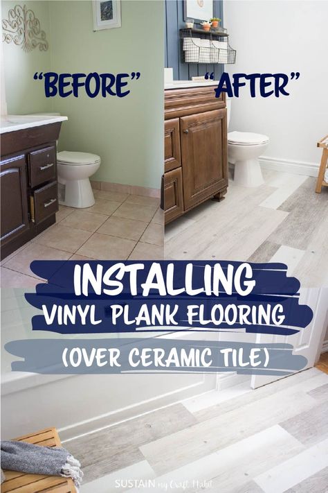 Flooring Over Ceramic Tile, Lifeproof Vinyl Plank Flooring, Vinyl Plank Flooring Bathroom, Lifeproof Vinyl, How To Install Vinyl Plank Flooring, Installing Vinyl Plank Flooring, Vinyl Flooring Bathroom, Floor Makeover, Bathroom Vinyl