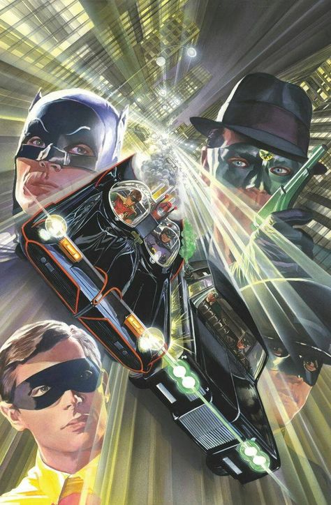 Batman meets Green Hornet by Alex Ross Frank Miller, Jim Lee, The Green Hornet, James Gordon, Vertigo Comics, Frank Cho, Batman 1966, The Bat Man, Green Hornet