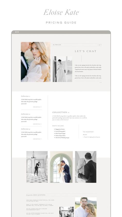 Wedding Guide Template, Wedding Pricing Guide Photography, Photographer Welcome Guide, Website Packages Pricing, Wedding Packages Template, Wedding Venue Packages Template, Price Guide Design, Pricing List Design, Wedding Price List