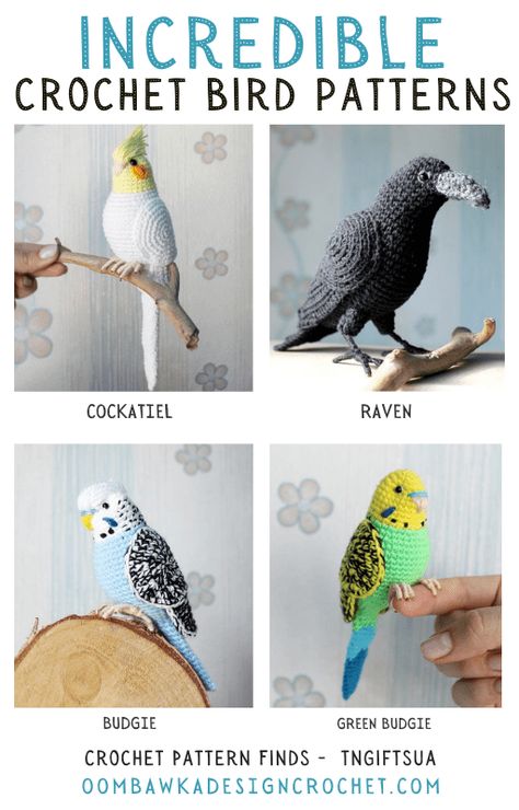 Amigurumi Patterns, Crochet Cockatoo, Crochet Parakeet, Hummingbird Crochet, Amigurumi Birds, Crochet Parrot, Crochet Bird, Crochet Bird Patterns, Bird Applique