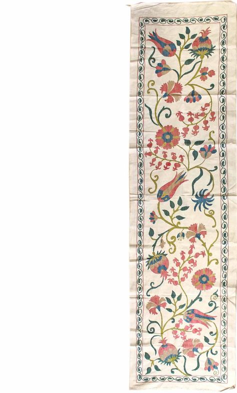 Suzanis Gallery: New Suzani Table Runner, Hand-woven in Uzbekistan; size: 1 feet 9 inch(es) x 6 feet 8 inch(es) Suzani Motifs, Suzani Pattern, Damask Pattern Design, Native Artwork, Mughal Paintings, Textile Prints Design, Johanna Basford Coloring Book, Vintage Traditional, African Textiles