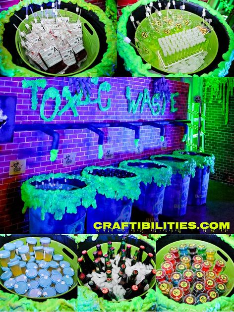 BIO-HAZARD Halloween Party theme - Cocktails / Alcoholic DRINK IDEAS - free printable tag - Adult parties Biohazard Birthday Party, Bio Hazard Halloween Decor, Biohazard Halloween Decorations, Creepy Names, Biohazard Party, Biohazard Halloween, Alcoholic Drink Ideas, Theme Cocktails, Cupcakes Dog