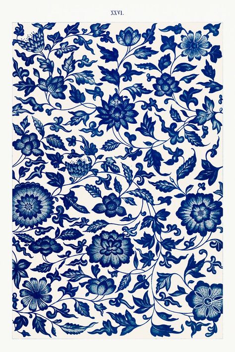 Blue flower pattern, Examples of Chinese Ornament selected from objects in the South Kensington Museum and other collections by Owen Jones. Digitally enhanced plate from our own original 1867 edition of the book. | free image by rawpixel.com Blue China Patterns, Pattern Examples, 16 Tattoo, Chinese Ornament, Blue Flower Pattern, Chinese Flower, Owen Jones, Chinese Pattern, Chinese Patterns