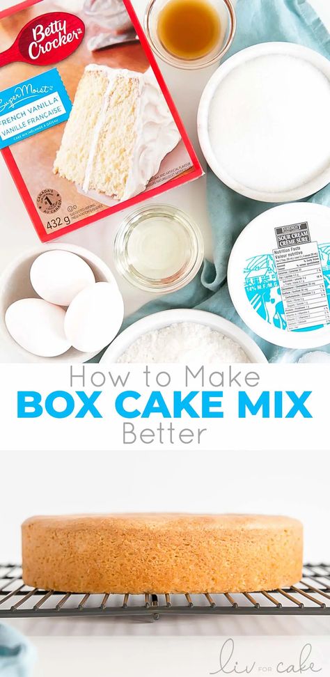 Fix Box Cake, Box Cake Layered Cake, Pudding In Cake Mix Boxes, Marble Cake With Box Cake, How To Enhance Box Cake Mixes, Elevated Box Cake, White Cake Mix Add Ins, Box Cake With Sour Cream, Cake Mix Pudding Cake