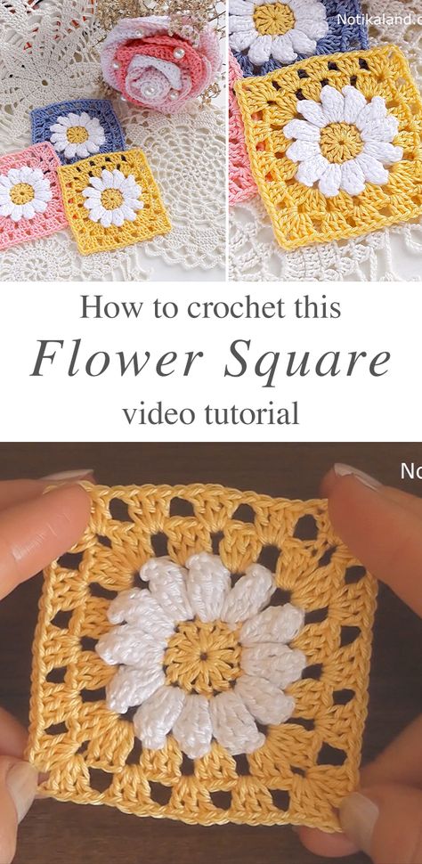 Crochet Flower Square, Crochet Flower Squares, Beau Crochet, Sunburst Granny Square, Granny Square Haken, Crochet Mignon, Crochet It, Crochet Clover, Confection Au Crochet