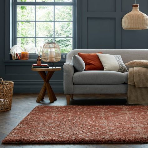 Blue And Orange Living Room, Kids Bedroom Accessories, Color Palette Living Room, Lounge Rug, Blue Lounge, Living Room Orange, Grey Lounge, Grey Couches, Natural Palette